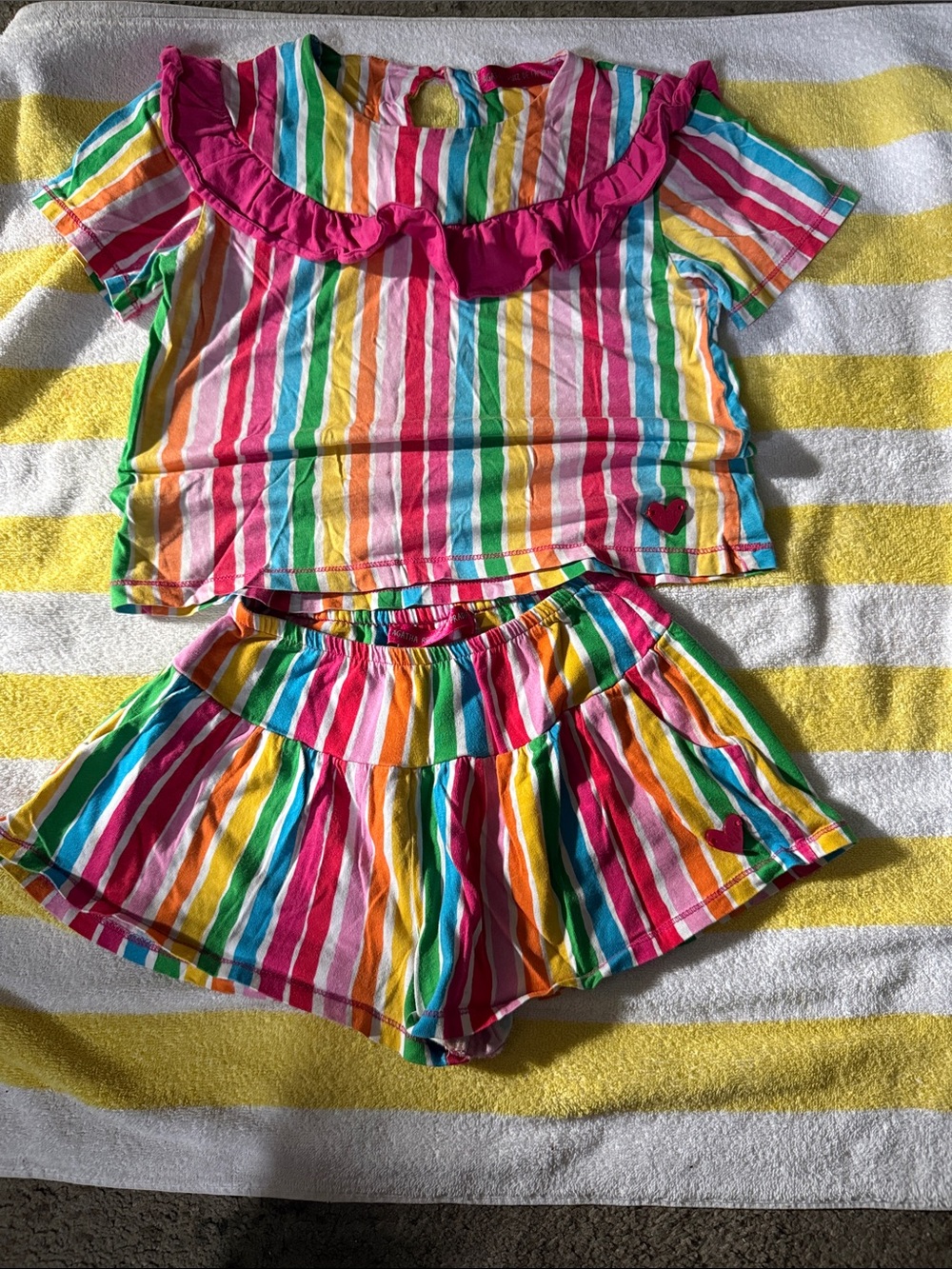 Girls Rainbow Stripe Ruffle Top & Skirt Set - Heart  of Ágatha Ruiz de la Prada